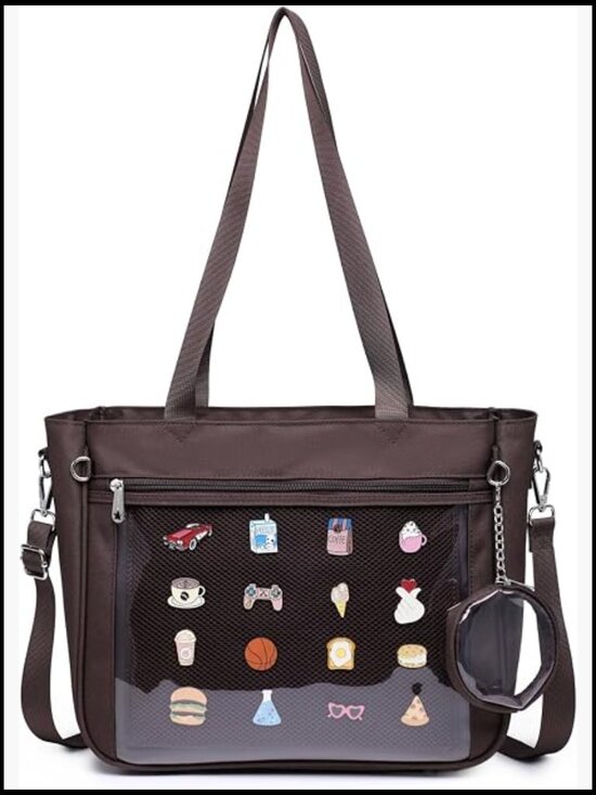 Tote Ita Bag Canvas Crossbody Shoulder Bag Backpack Kawaii with Pin Display main image 4
